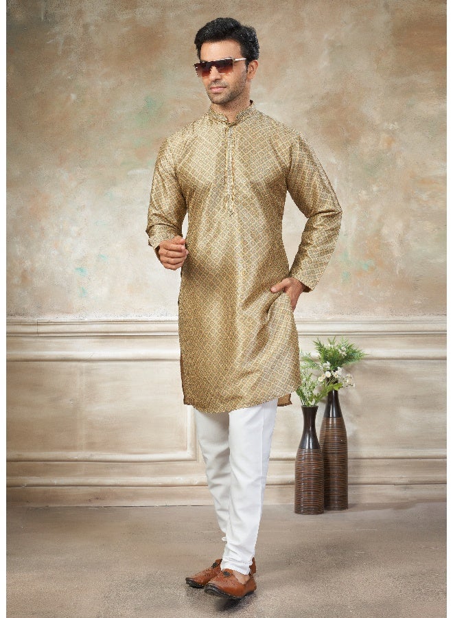 OUTLUK Gold Kurta with White Pajama for Men - Image 3